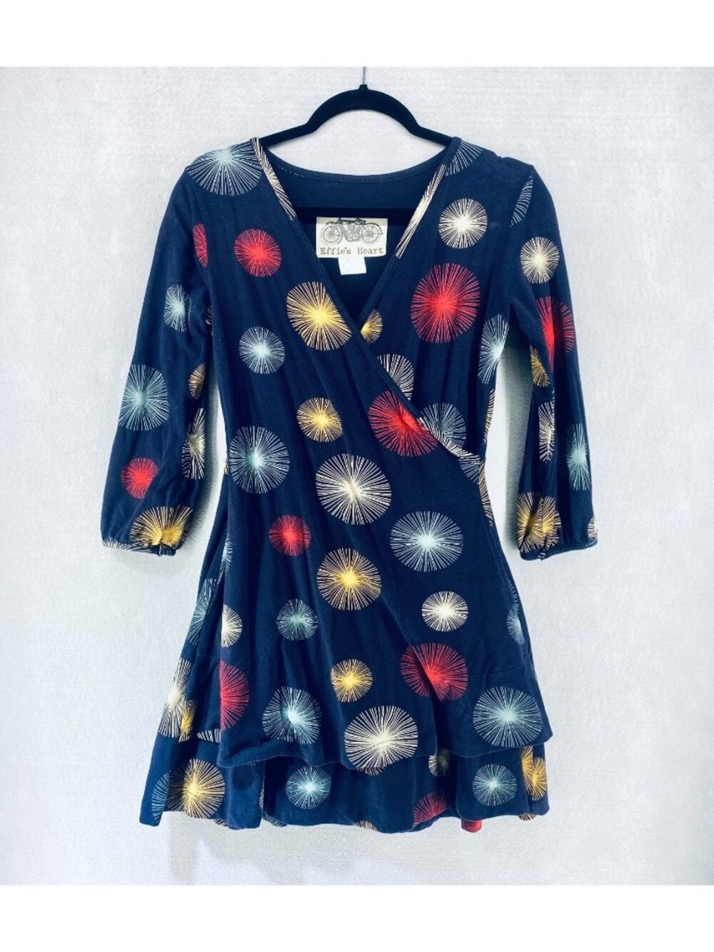 Effies Heart Dress Womens M Multicolor Polka Dot Abstract Faux Wrap Knee Length